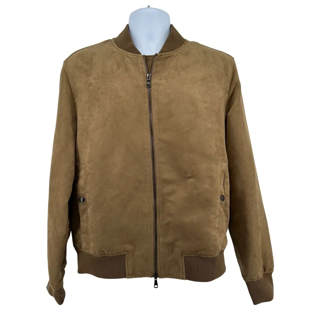 Banana Republic Vegan Suede Bomber Jacket Mens Streetwear Size M Acorn Brown